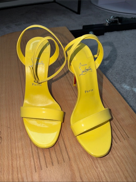 Christian Louboutin Shoes - Christian Louboutin Yellow Patent Leather Ankle-Strap Heels